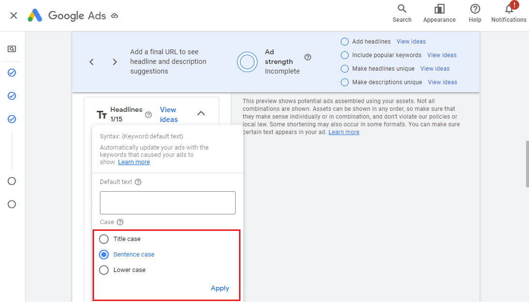 انتخاب نمایش حروف انگلیسی به صورت بزرگ یا کوچک
